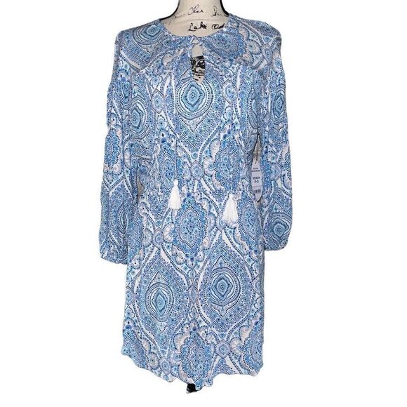 Scoop NYC Dresses & Skirts - NWT Scoop drop shoulder mini blue & white dress XS